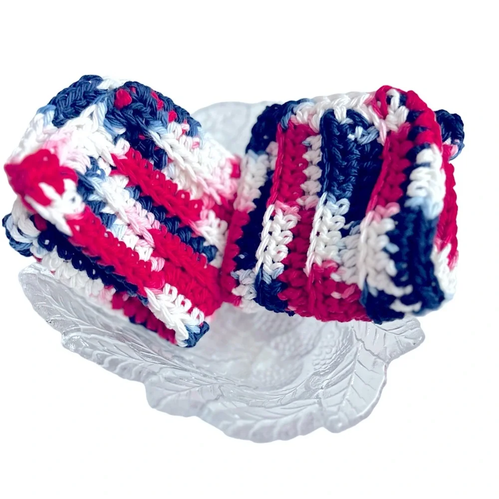 Hand Crafted Colorful Americana 100% Cotton All Purpose Dish or Wash Cloths